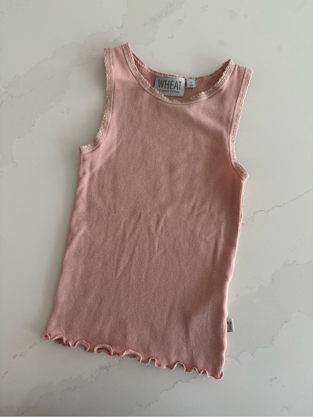 Wheat Kids pink ribbed tank with lace trim